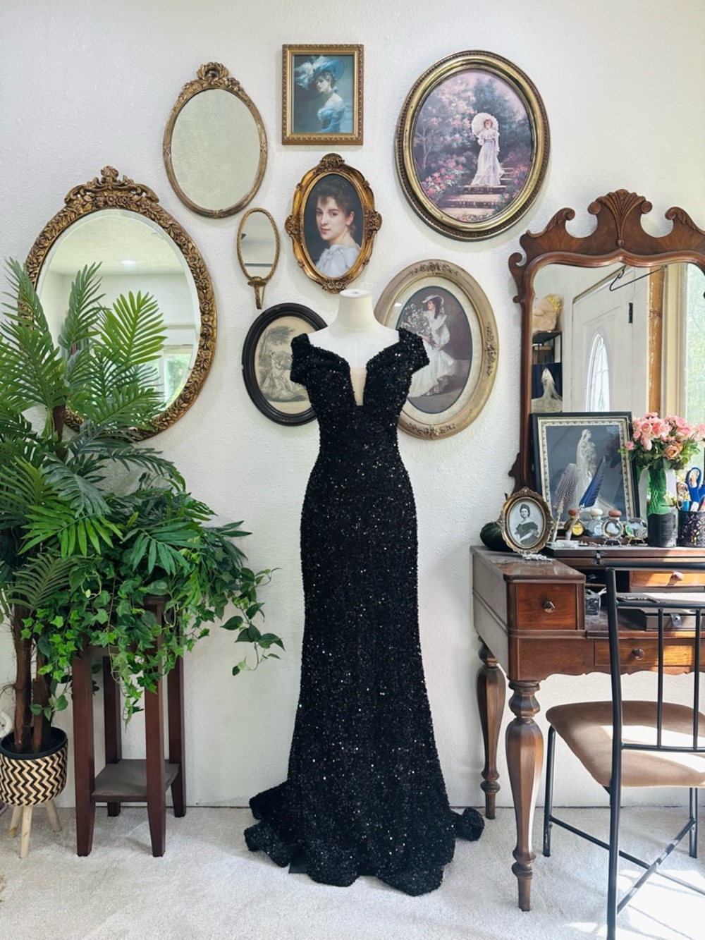 Black Sequin Off-Shoulder Mermaid Prom Dress - Women's Formal Gown